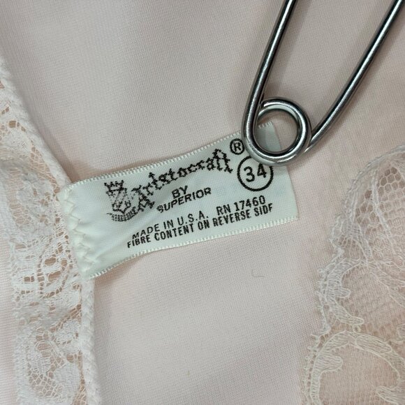 Vintage 70s Slip Dress Women's Small Pale Pink Inset Lace Scalloped Knee Length - Picture 9 of 10